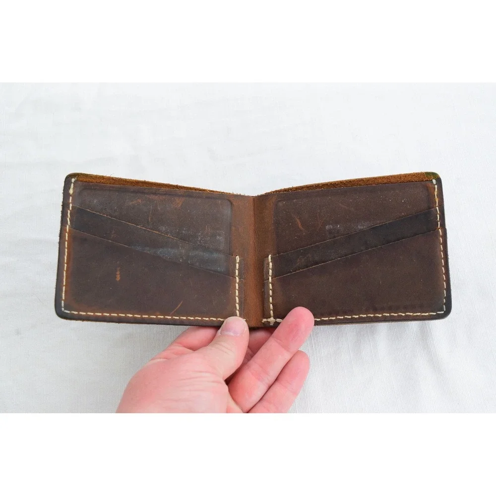 Portland Leather Goods Bifold Wallet OS Brown Leather Contrast Stitch Mens